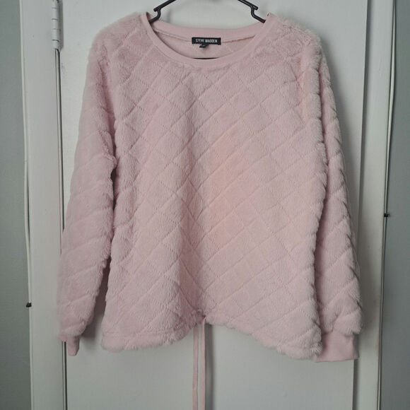 Steve Madden Tops - Steve Madden Pink Faux Fur Pullover with Waist Drawstring Size Large